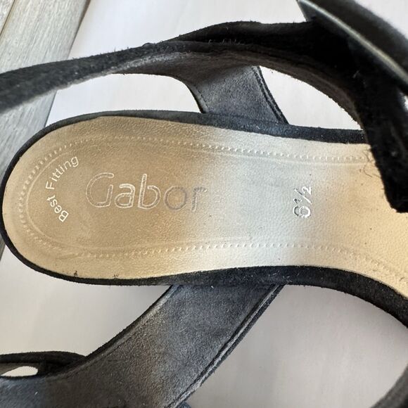 Gabor Black Nubuck Leather Low Heel Block Sandals Women UK 6.5 US 9 Wide Strap - Picture 12 of 15